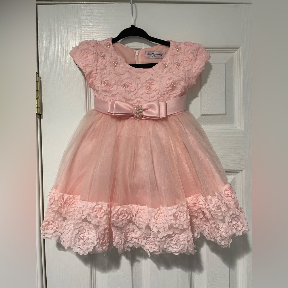 Pretty Baby Pink Floral Tulle Bow Dress for Girls